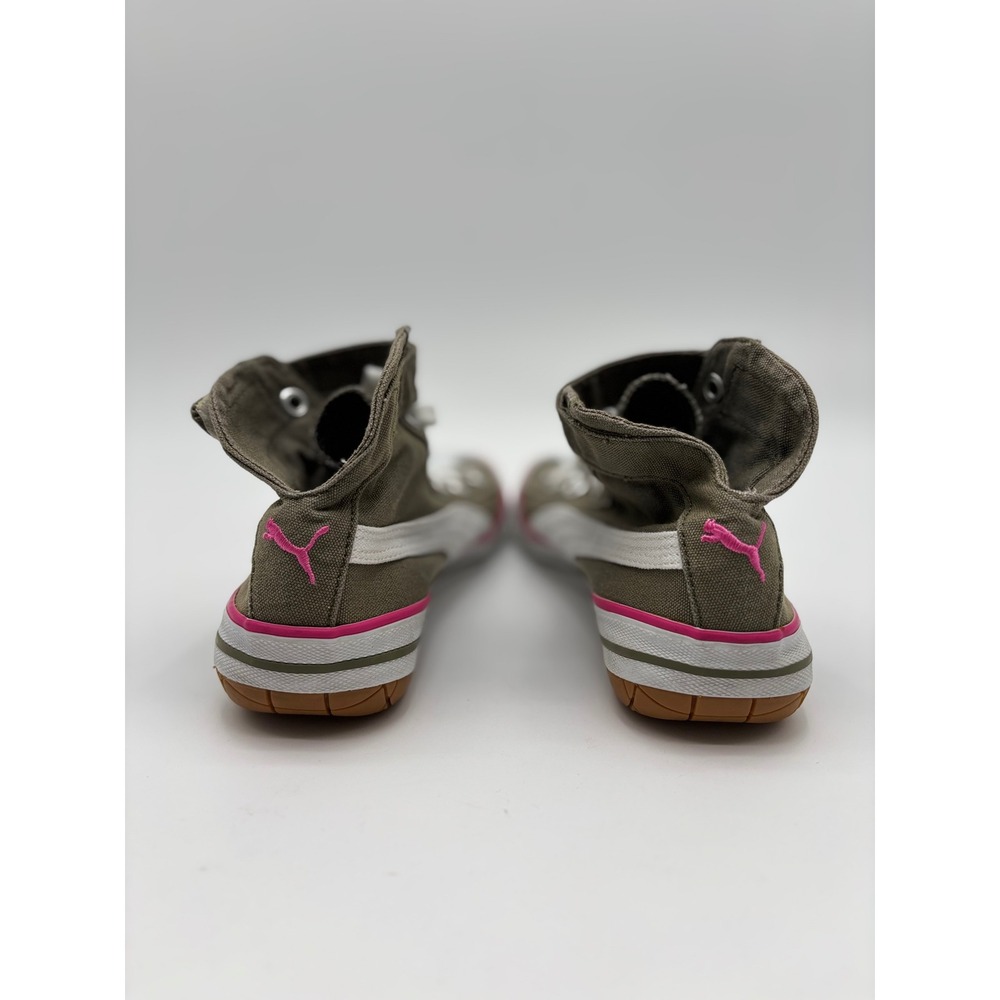 Puma Womens 7.5 High Top Sneakers Olive Green Canvas Pink White SB-7 - Picture 5 of 8